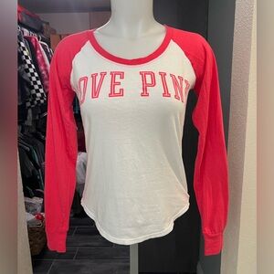 PINK White & Red/Pink “Love Pink” Long Sleeve Top